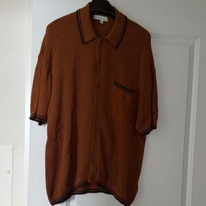 Men's Casual Button Down Sweater Shirt - Brown